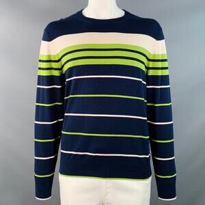 MR TURK Size XL Navy Green White Stripe Cotton Modal Crew Neck Pullover